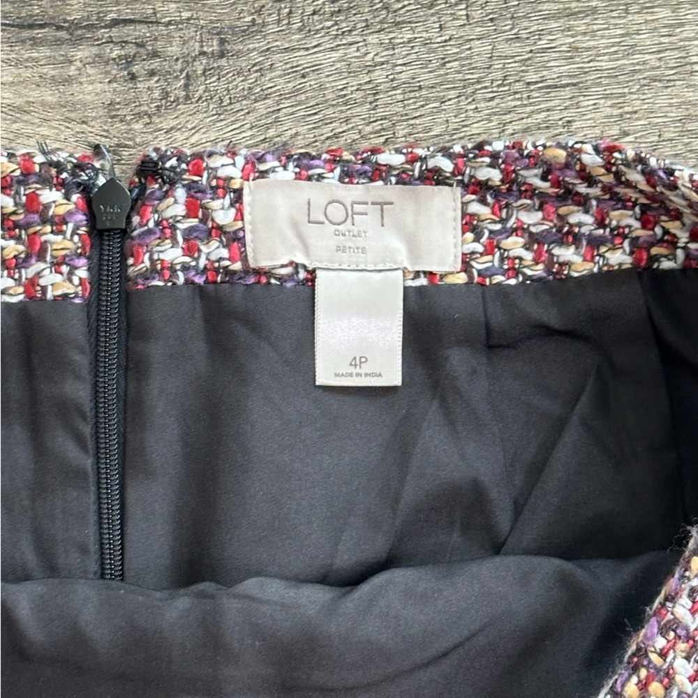 LOFT Tweed Mini Skirt – Multicolor Houndstooth, Size 4P - Picture 2 of 4